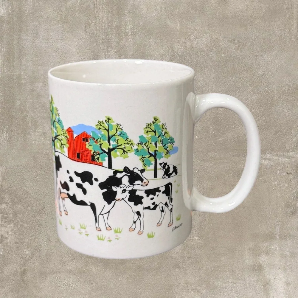 Vintage 1997 E. Rosen Cow Mug Set 2 Farmhouse Coffee Cup Dairy Cow Kitchen Decor